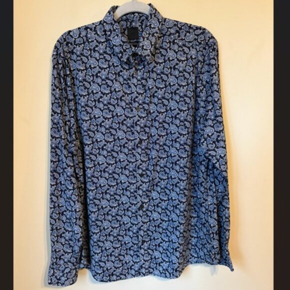 H&M Blue Paisley Long Sleeve Button-Up Regular Fit Shirt Men's Size L - Picture 2 of 5